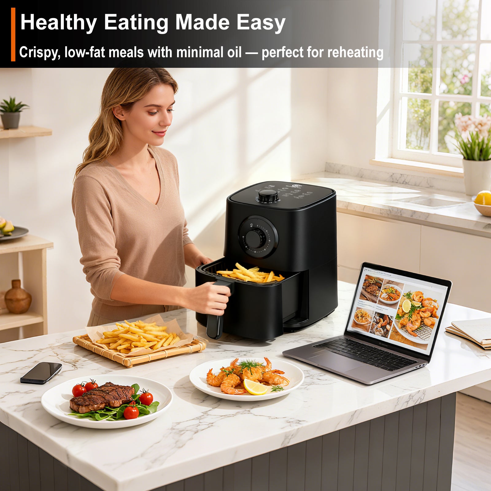 2.5L Manual Air Fryer with Adjustable Temperature Control