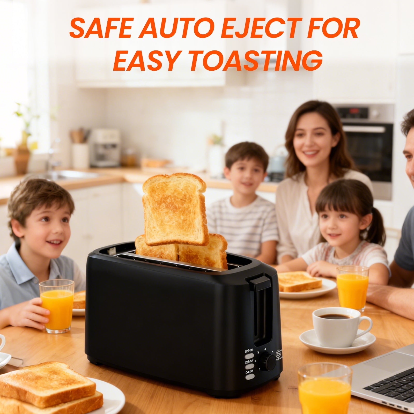 1450W Long Slot 4-Slice Toaster with Adjustable Browning & Auto Pop-Up