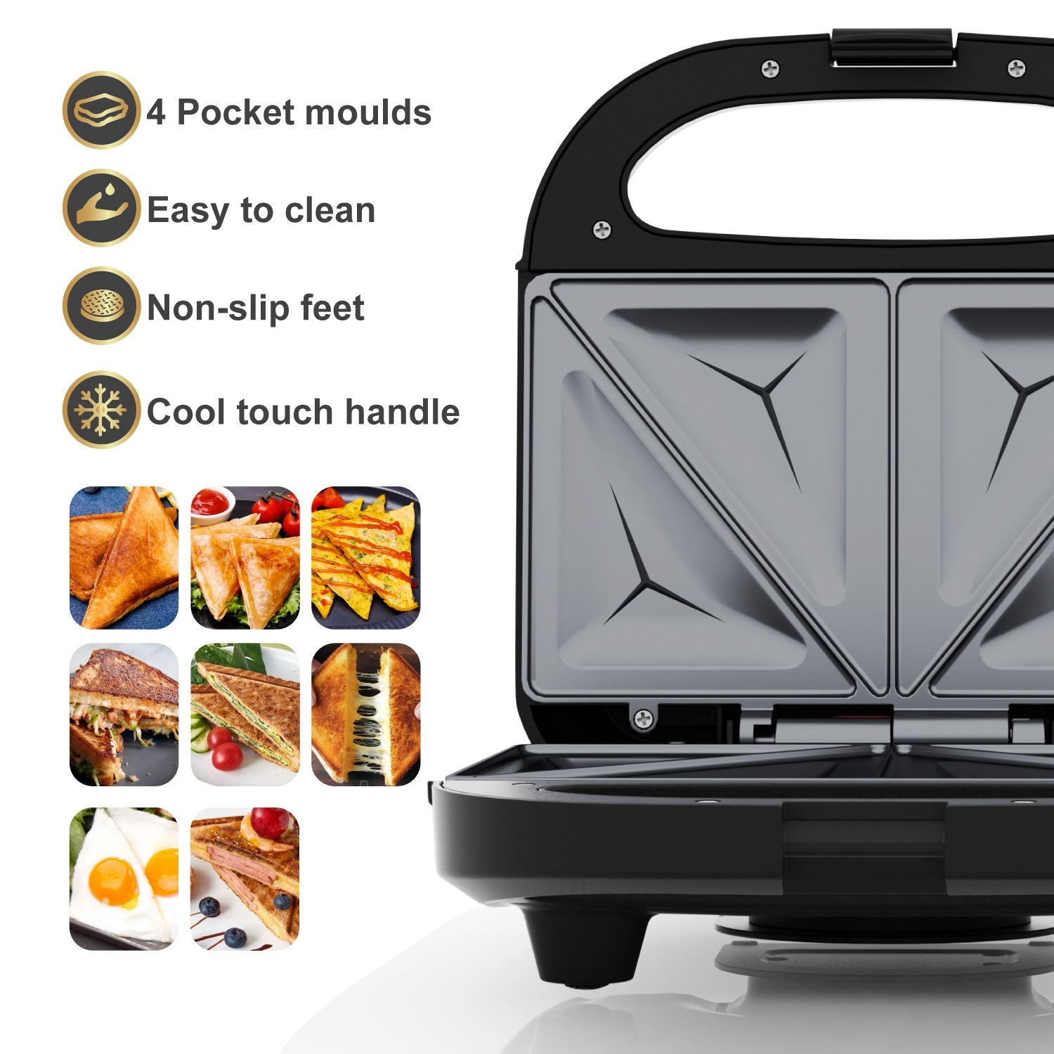 Stainless Steel Sandwich Maker 750W with Dual-Slice Non-Stick Plates
