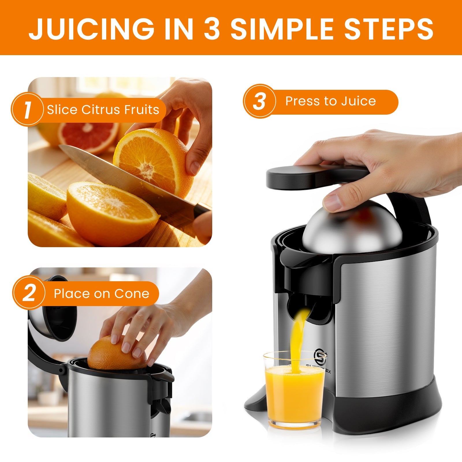 Compact Stainless Steel Citrus Juicer – Efficient & Easy-to-Clean