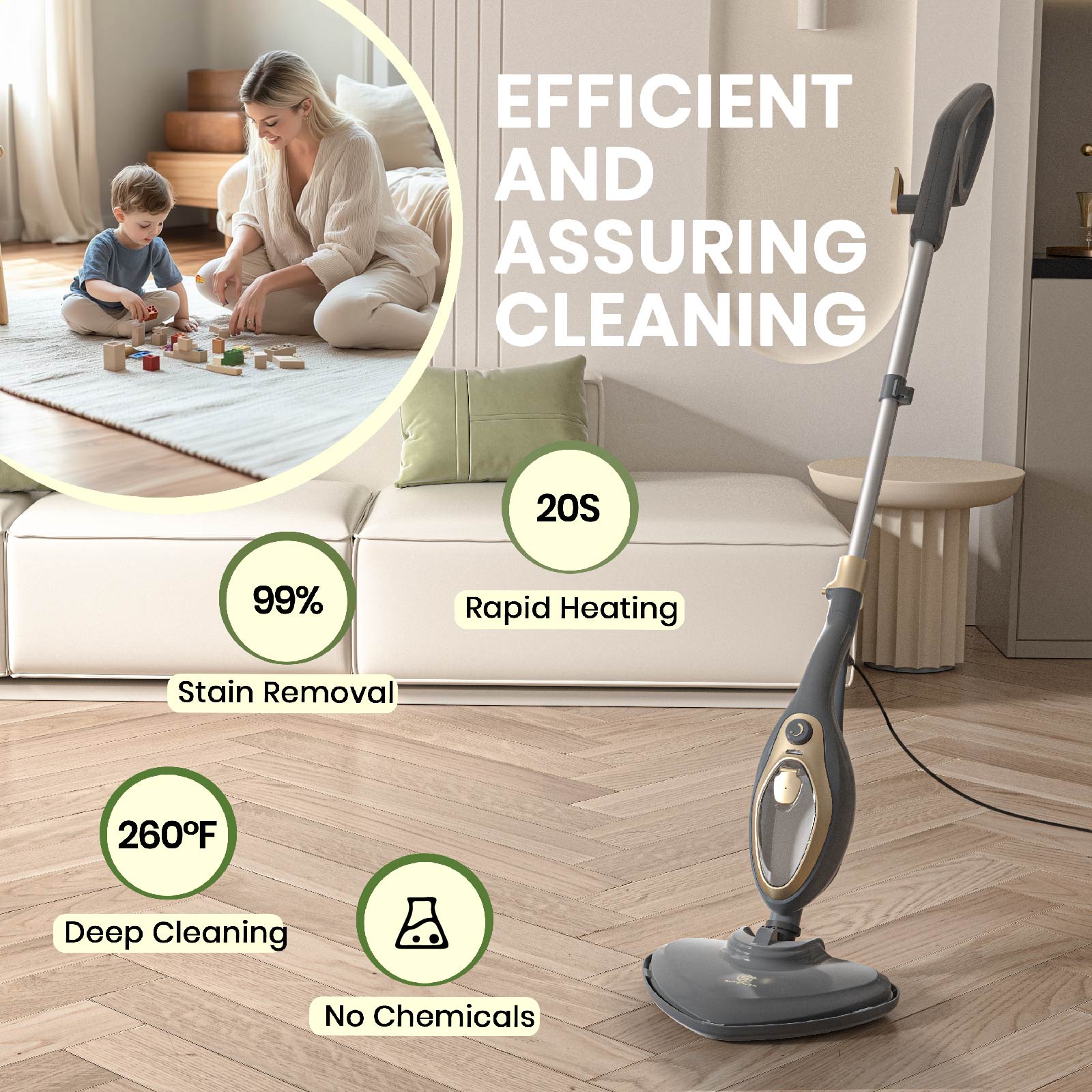 1500W Steam Mop – Fast-Heating Multi-Surface Cleaner with 330ml Tank & Accessories