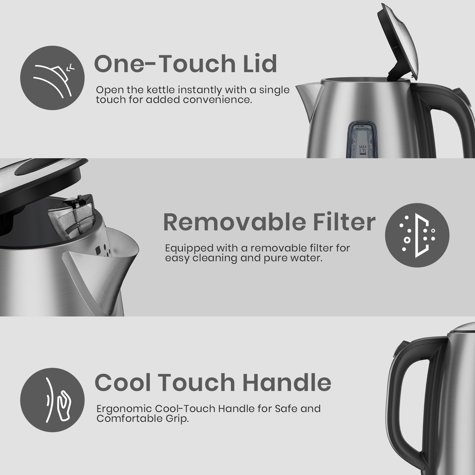 1.7L Electric Kettle with 1850-2200W Fast Boil & Strix Temperature Control