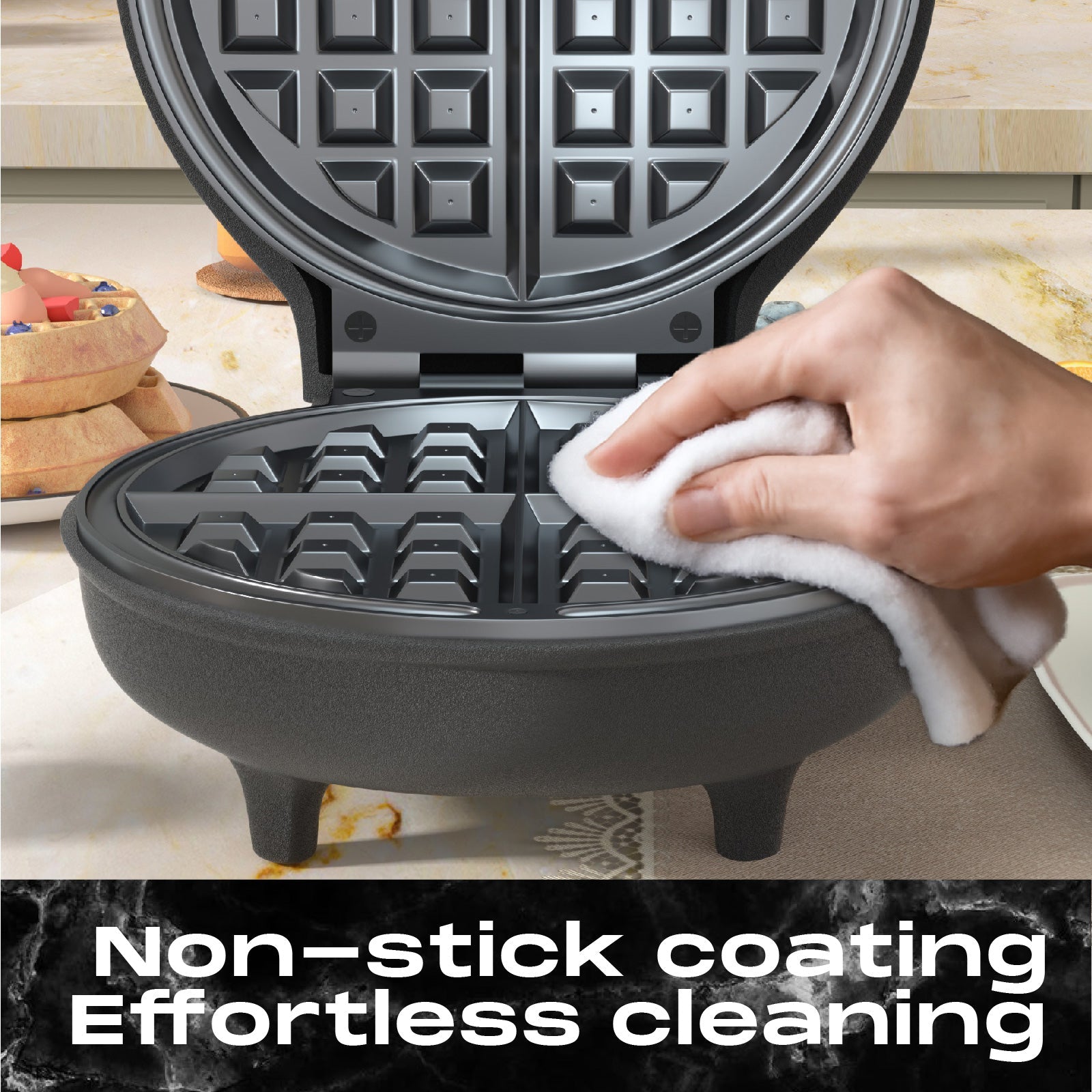 750W Belgium Waffle Maker – 4-Waffle Capacity with Auto Temperature Control