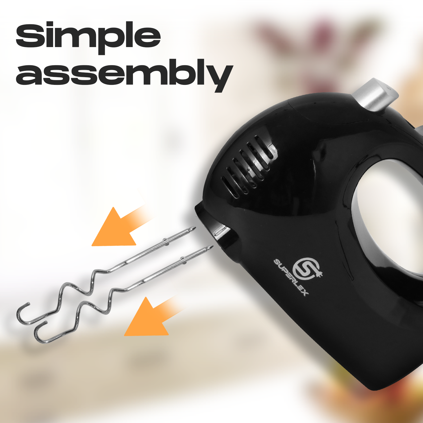 250W Hand Mixer with 5 Speeds, Whisk & Dough Hook Attachments