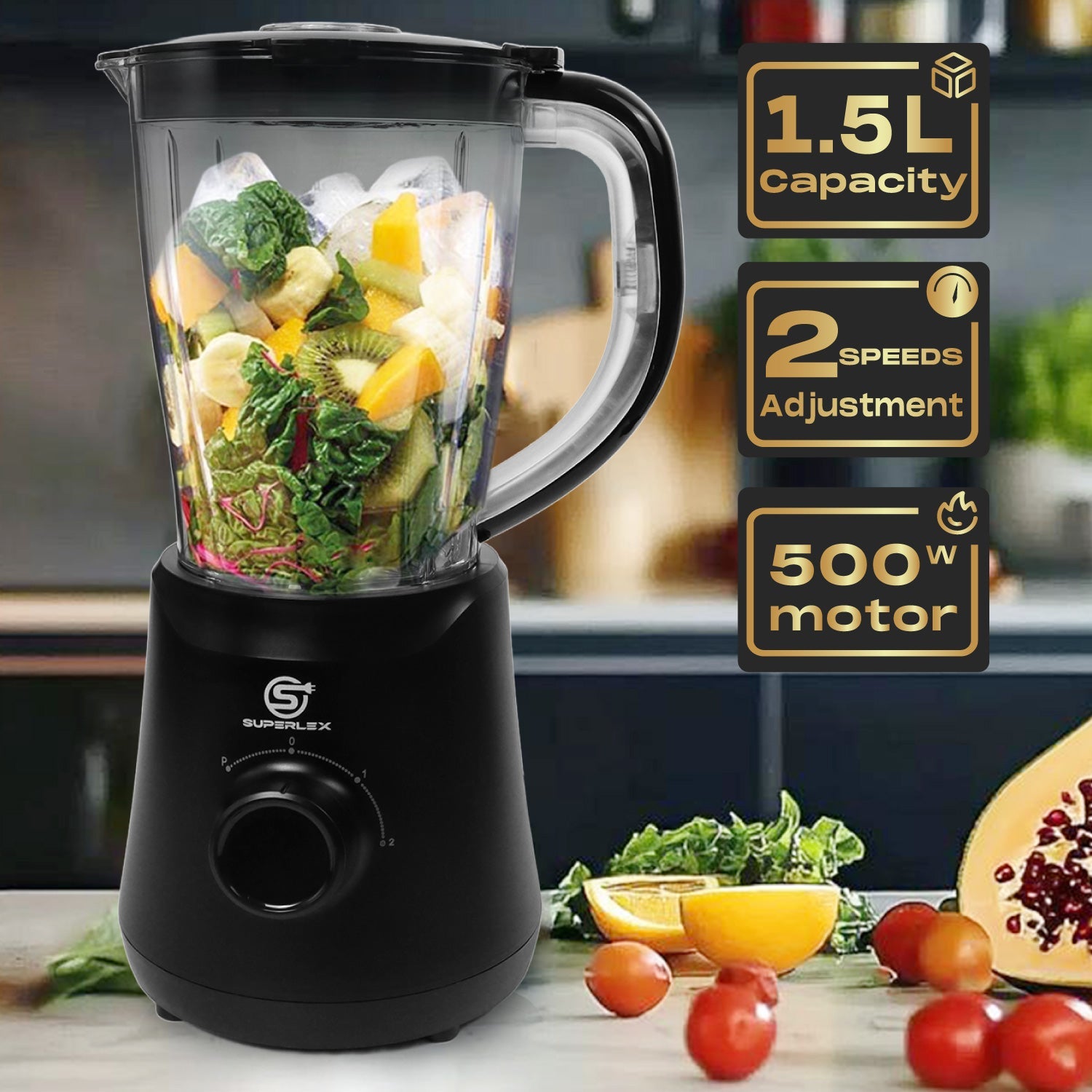 500W Jug Blender with 1.5L Capacity & Stainless Steel Blades