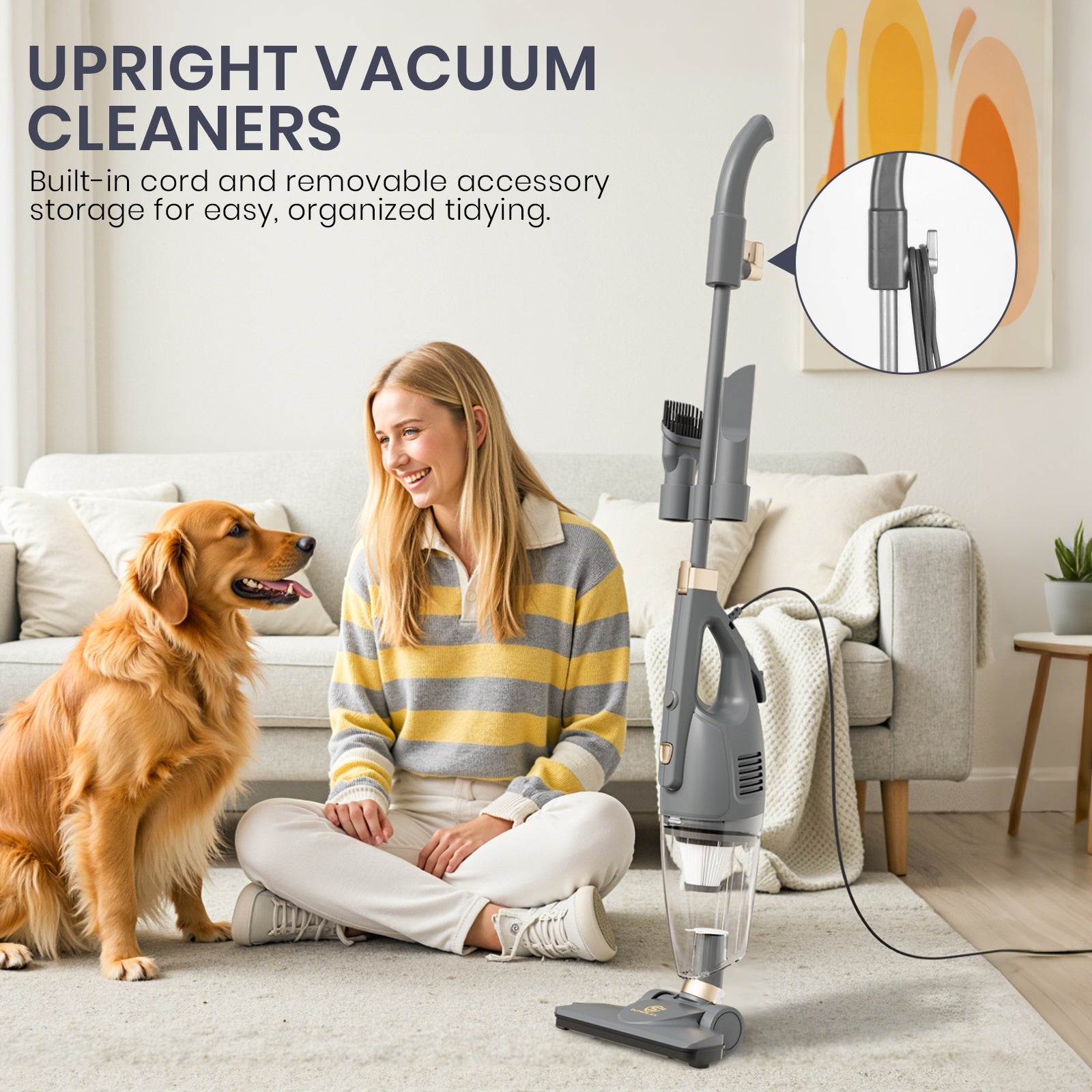 2-in-1 Stick Vacuum Cleaner – Powerful Suction with HEPA Filtration & Multi-Surface Tools
