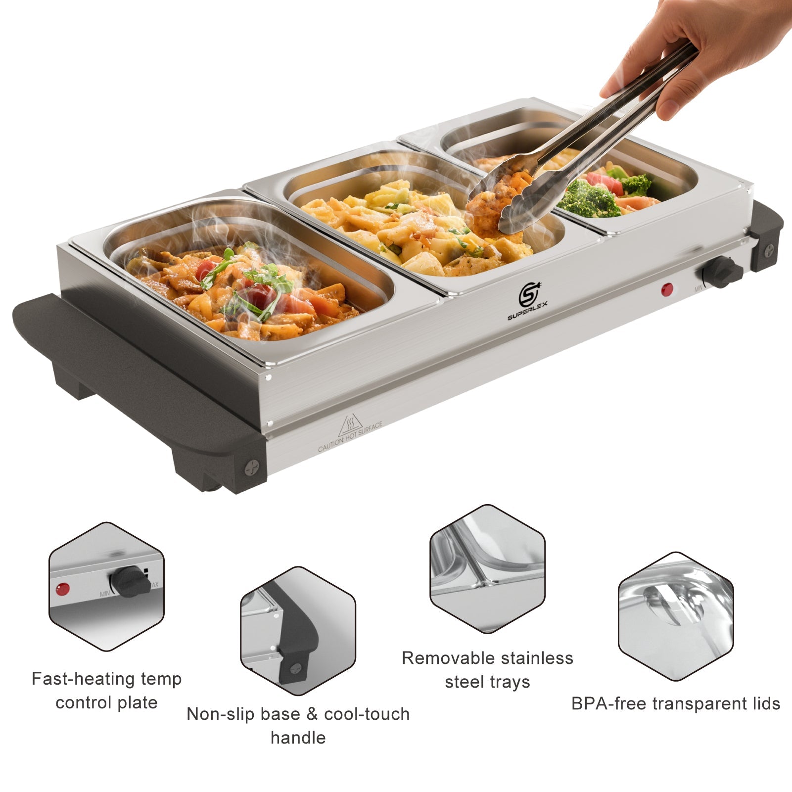 1.5L*3 Stainless Steel Buffet Server with Adjustable Heating & Durable Warming Trays