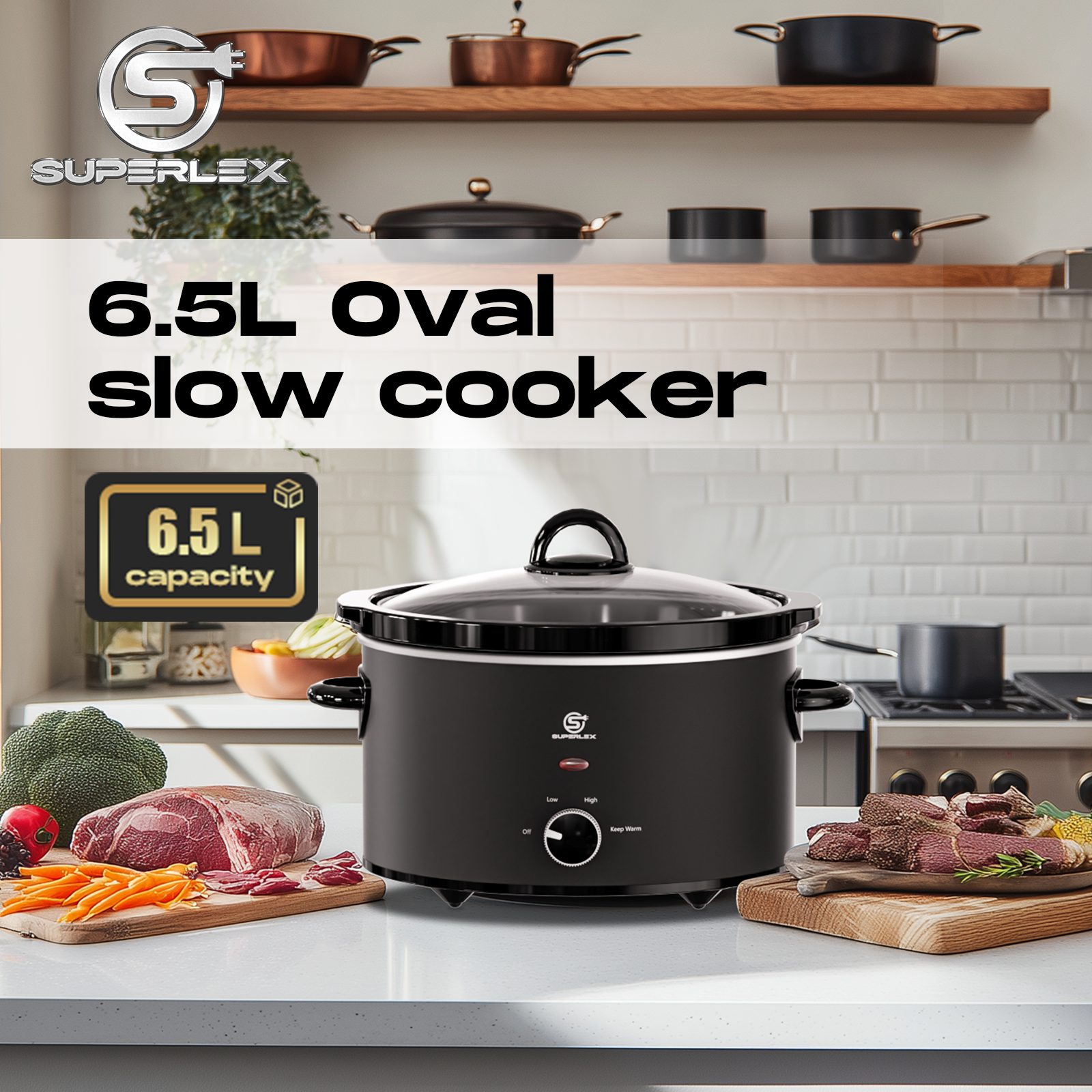 6.5L Oval Slow Cooker with Ceramic Pot – Energy Efficient & Multi-Function