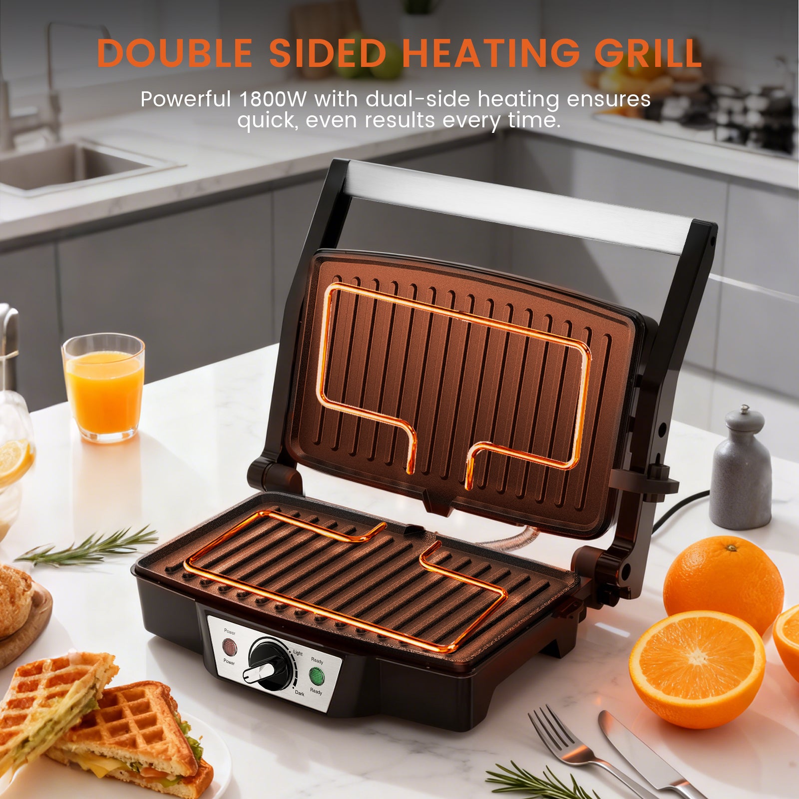 Stainless Steel Electric Medium Grill with Even Heating