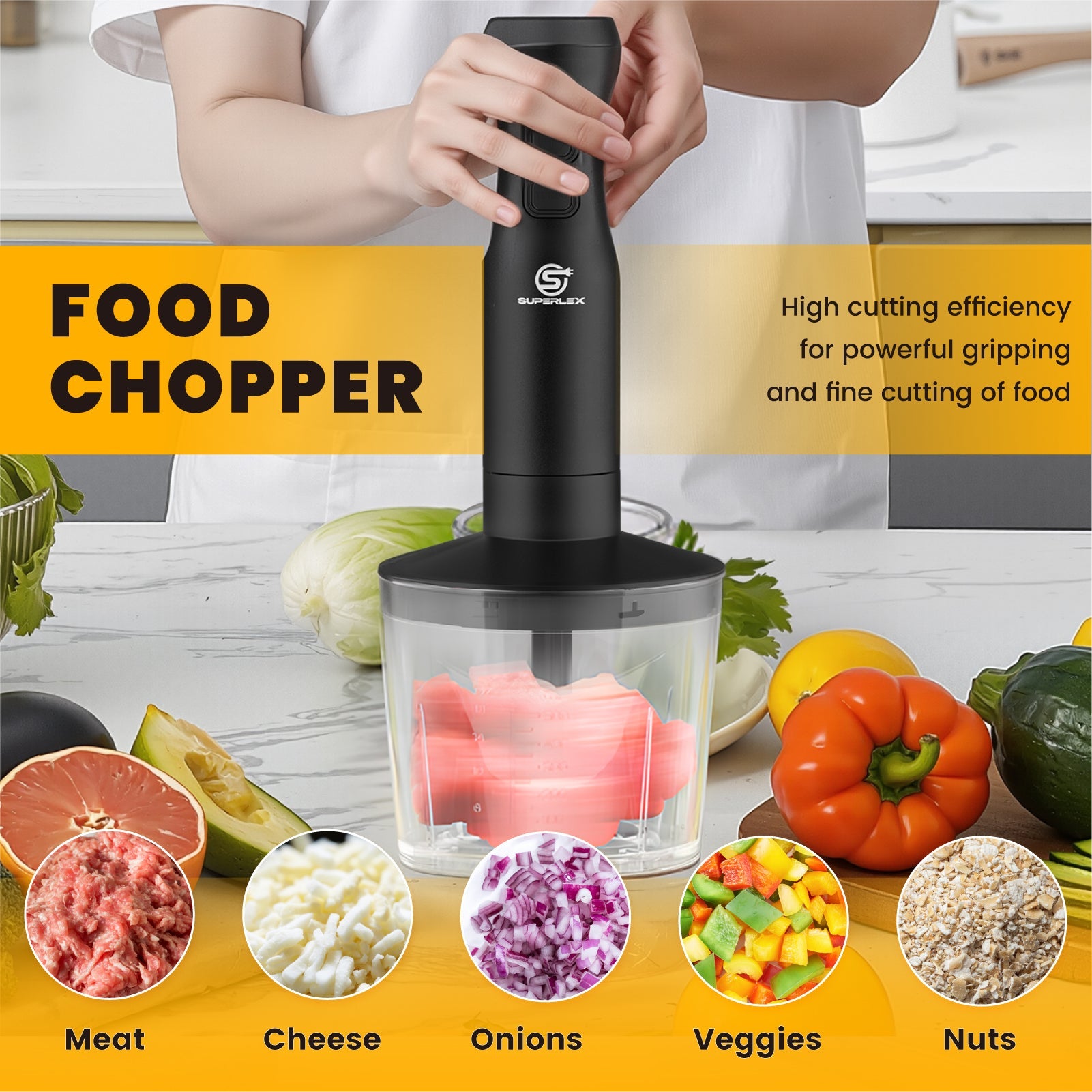 350W 3-in-1 Hand Blender with Chopper & Whisk Attachments