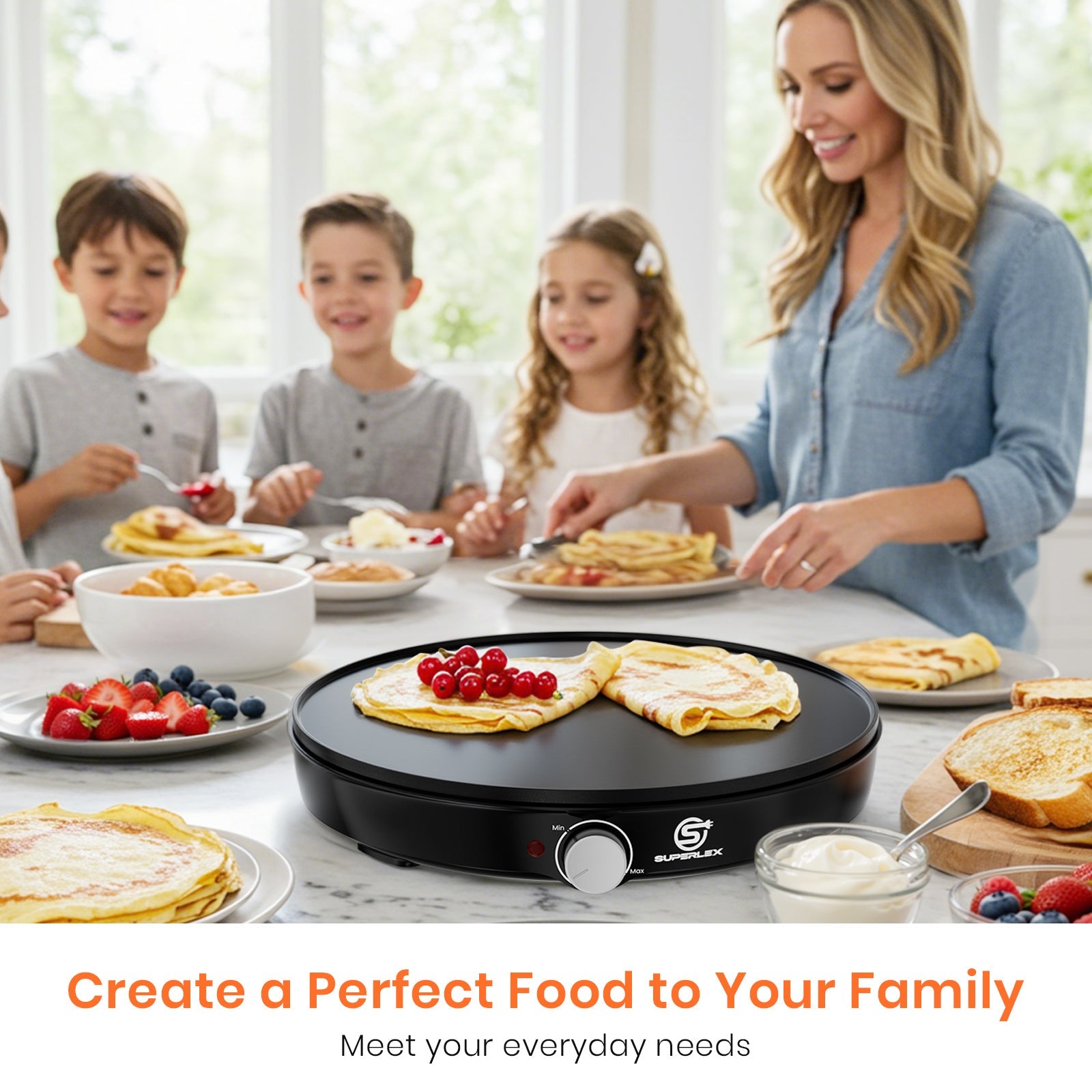 1000W Crepe Maker with Non-Stick Plates & Adjustable Temperature Control