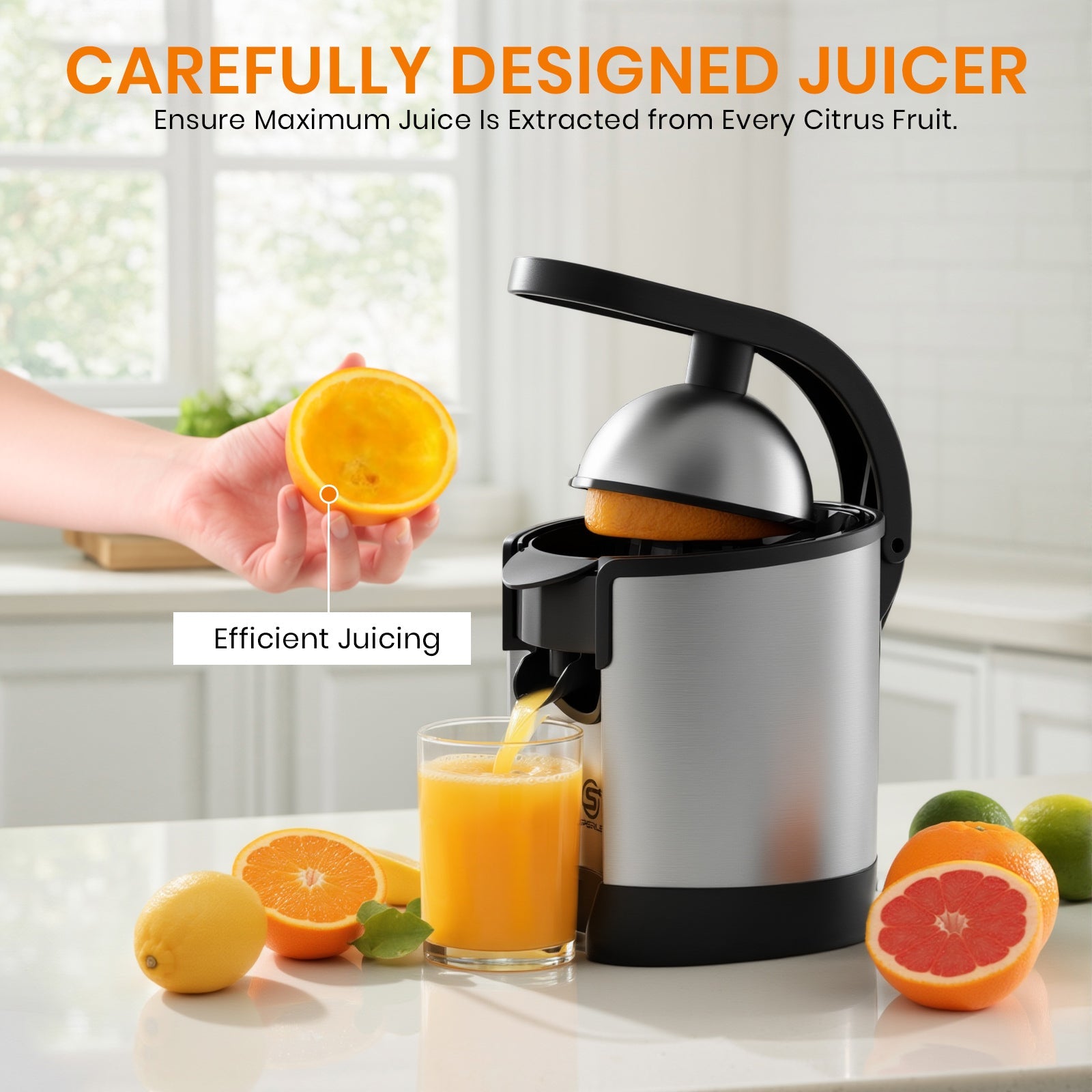 Compact Stainless Steel Citrus Juicer – Efficient & Easy-to-Clean