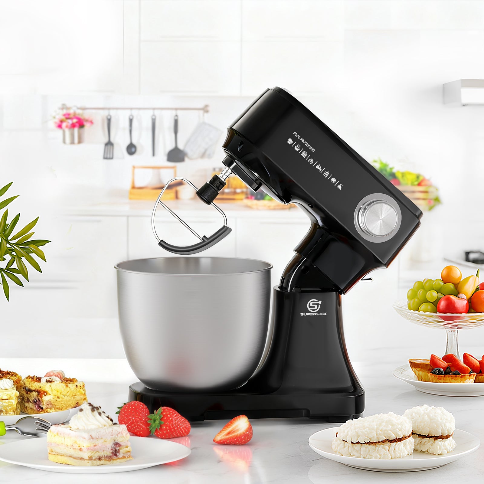 800W Stand Mixer with 4.5L Stainless Steel Bowl & 10-Speed Control