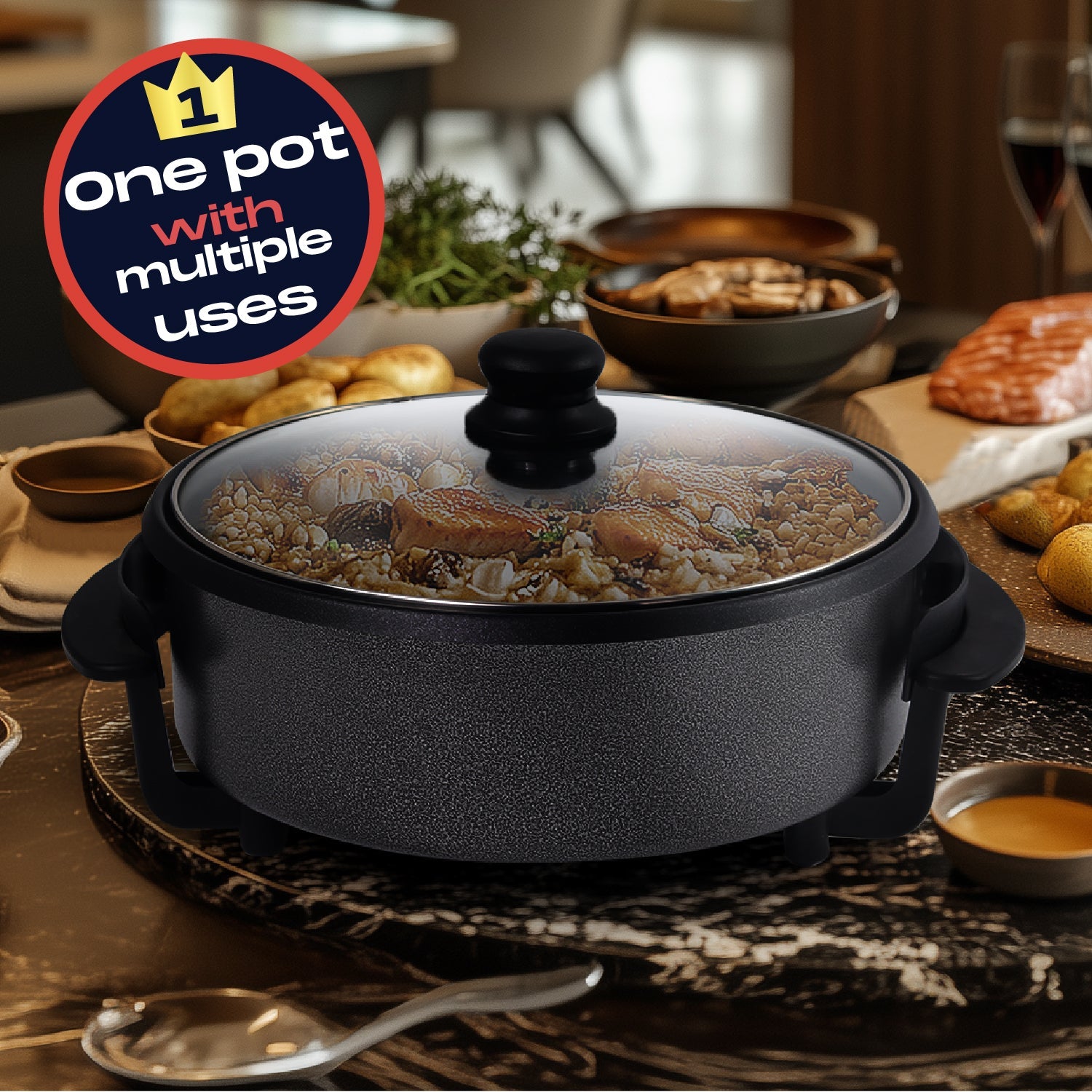 40*7cm Multi Meal Maker with 1500W Power & Adjustable Thermostat