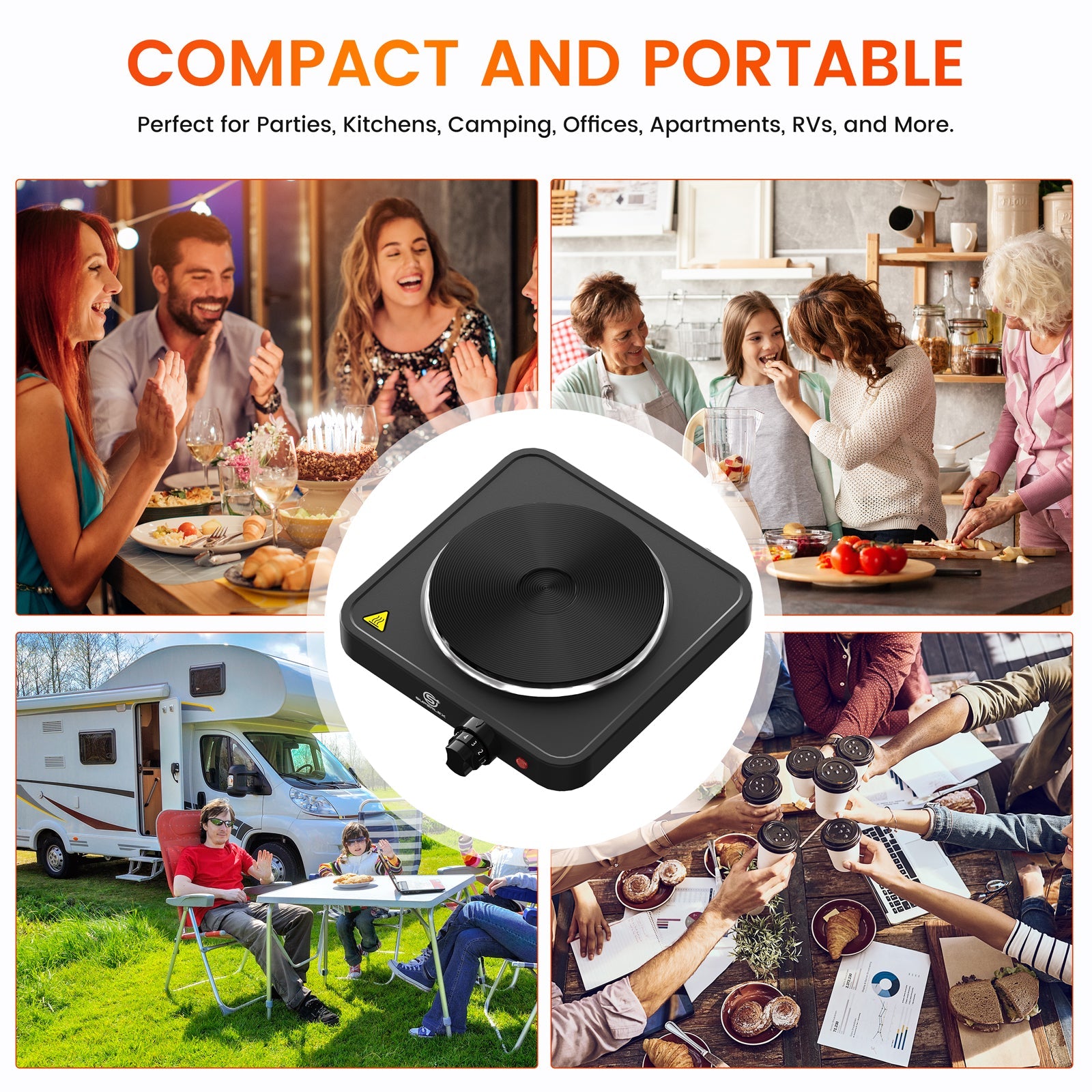 Single Hot Plate 1500W with Adjustable Thermostat & Compact Portable Design