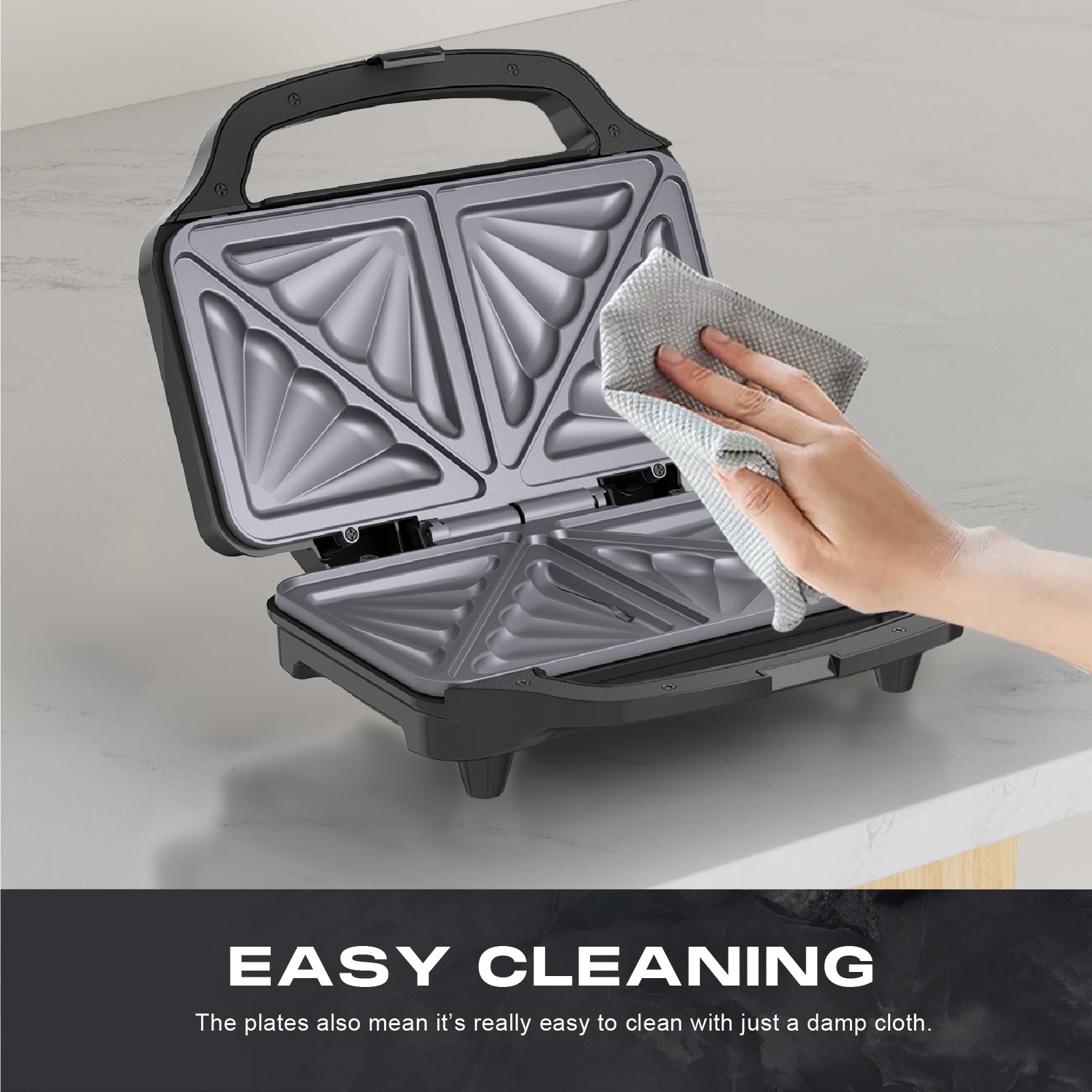 Stainless Steel XL Sandwich Maker 900W with Non-Stick Plates & Cool-To