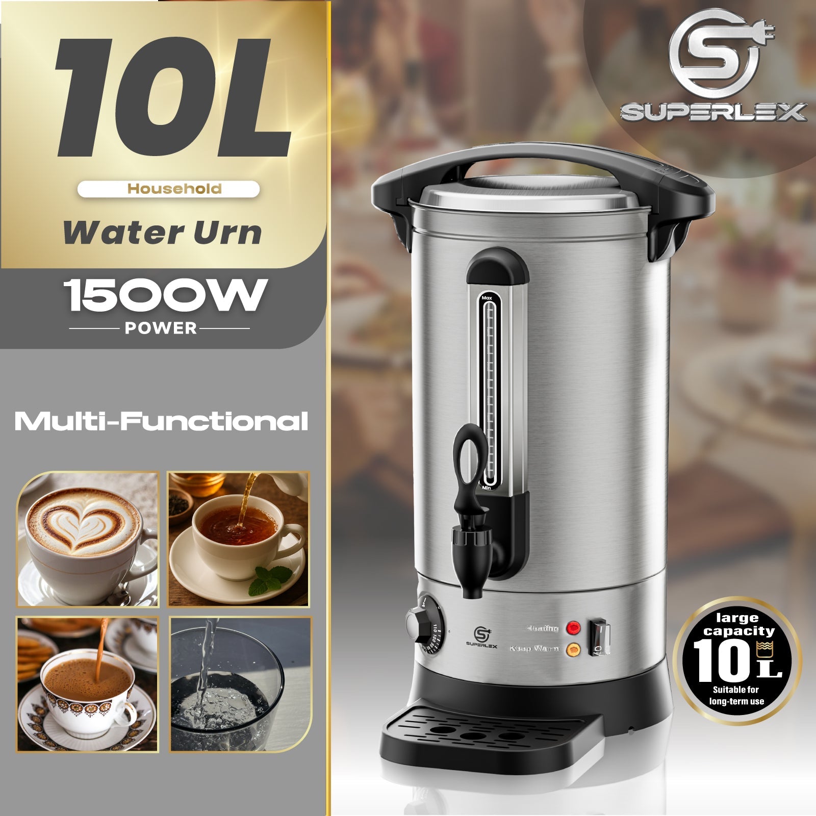 10L Energy-Saving Water Urn with Ergonomic Tap & Precise Water Gauge