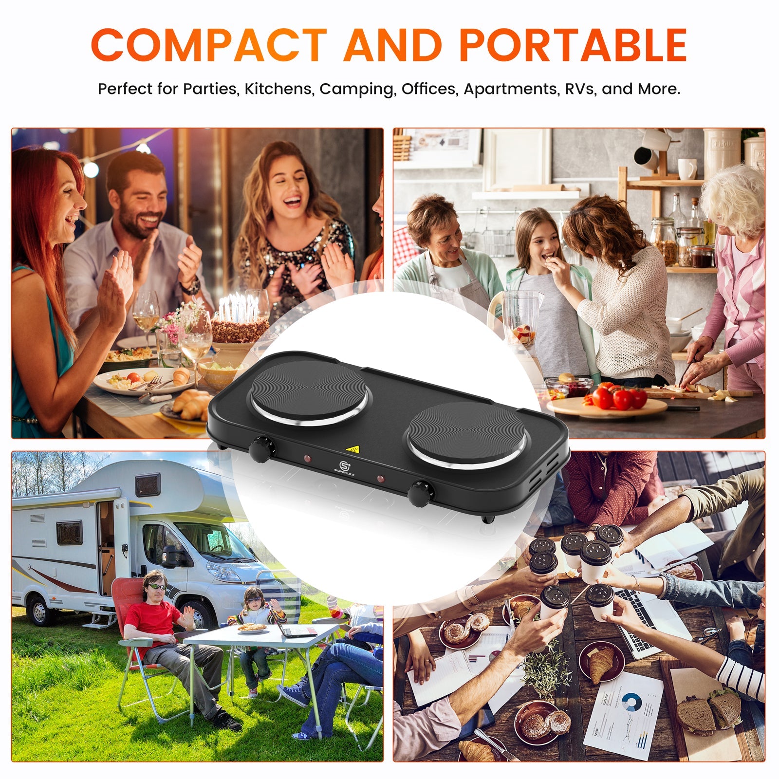 Double Hot Plate 2000W with Dual Cast Iron Hobs & Independent Temperature Control