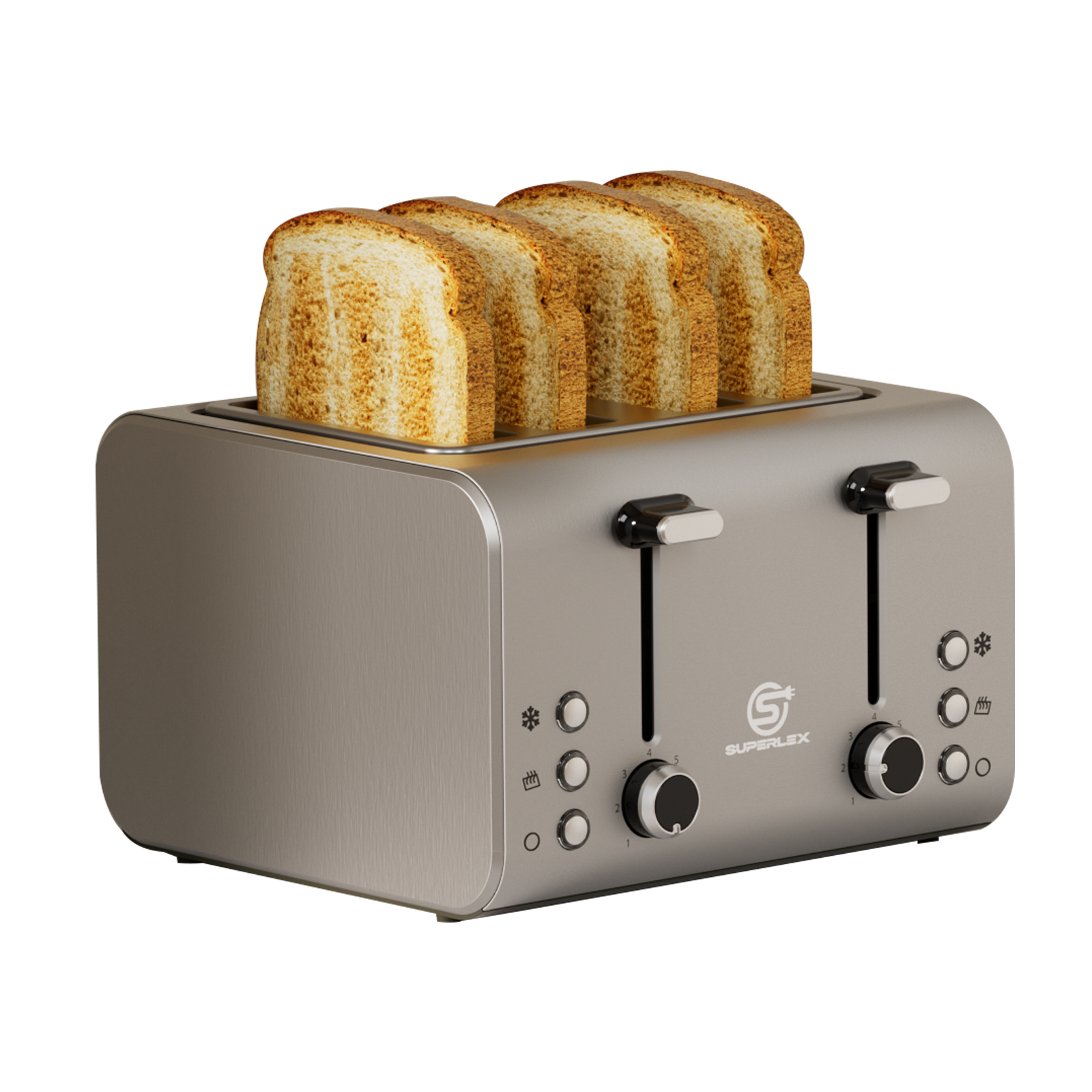 4-Slice Stainless Steel Toaster 1400-1600W with Digital Display & Multi-Function Settings