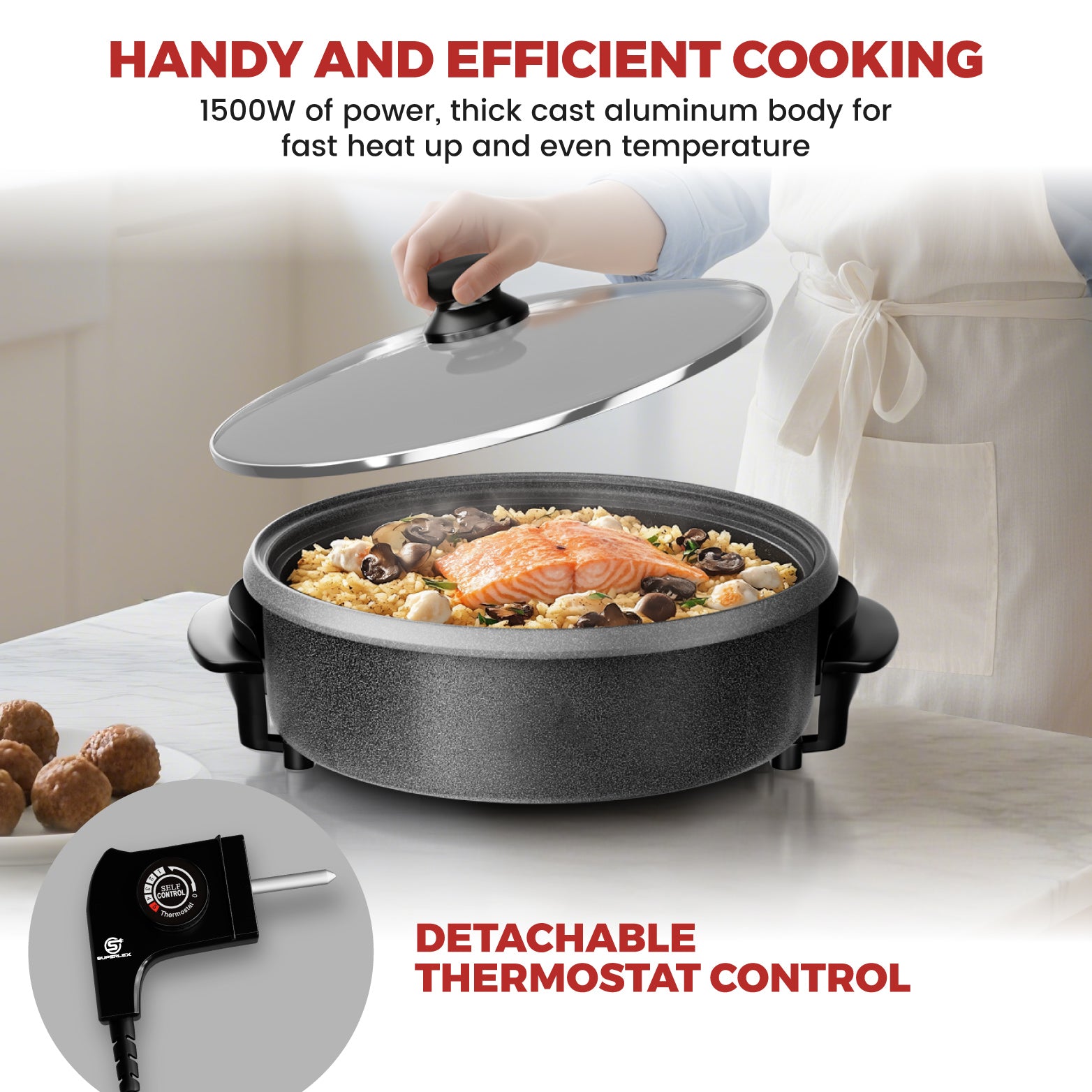 30*7cm Multi Meal Maker with 1500W Power & Adjustable Temperature Control