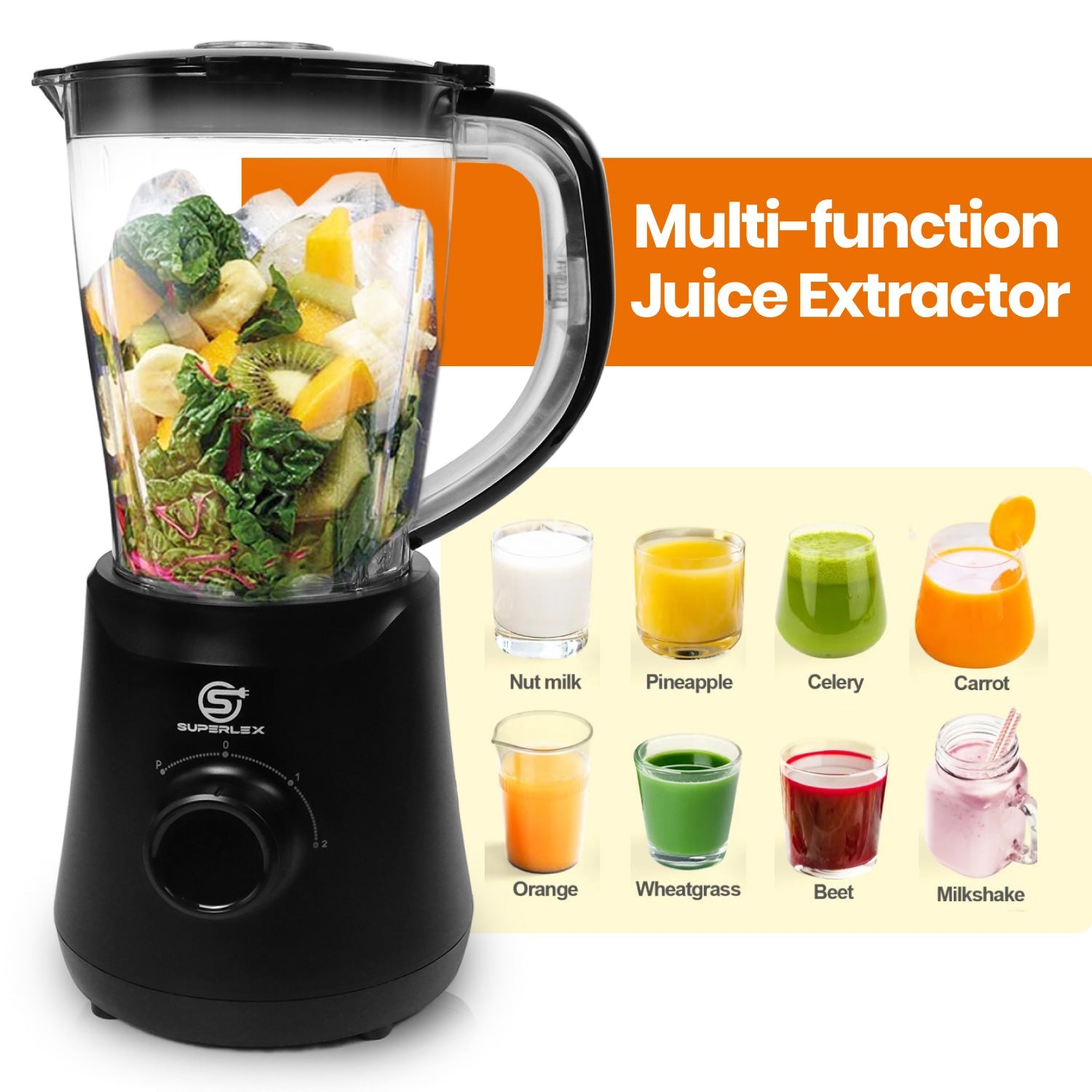 500W Jug Blender with 1.5L Capacity & Stainless Steel Blades