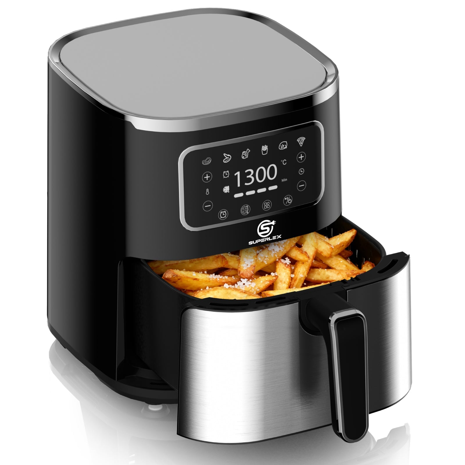 5.5L Digital Stainless Steel Air Fryer 1300W with Timer & Viewing Window