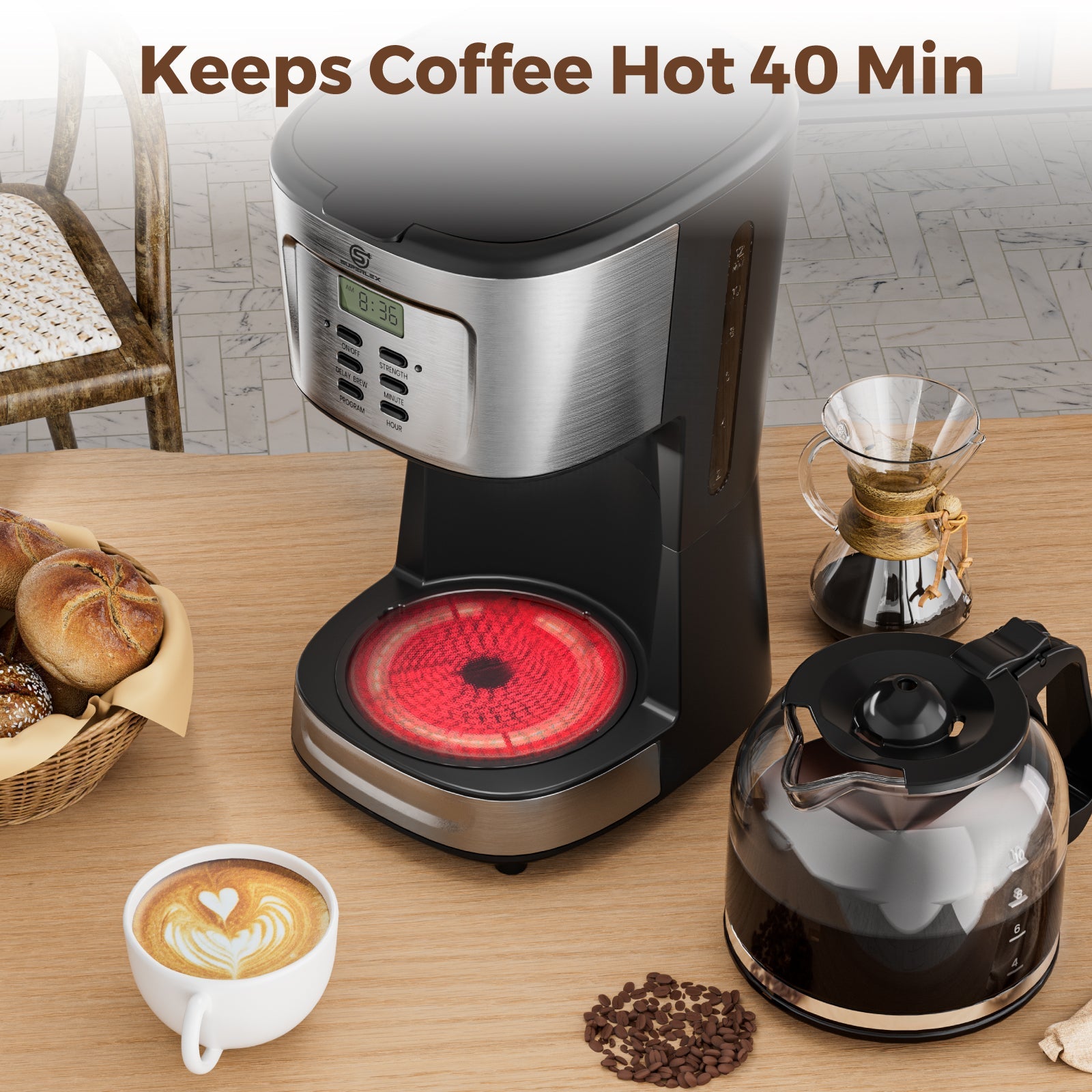 1.5L Drip Coffee Maker 900W with Programmable Timer & LCD Display