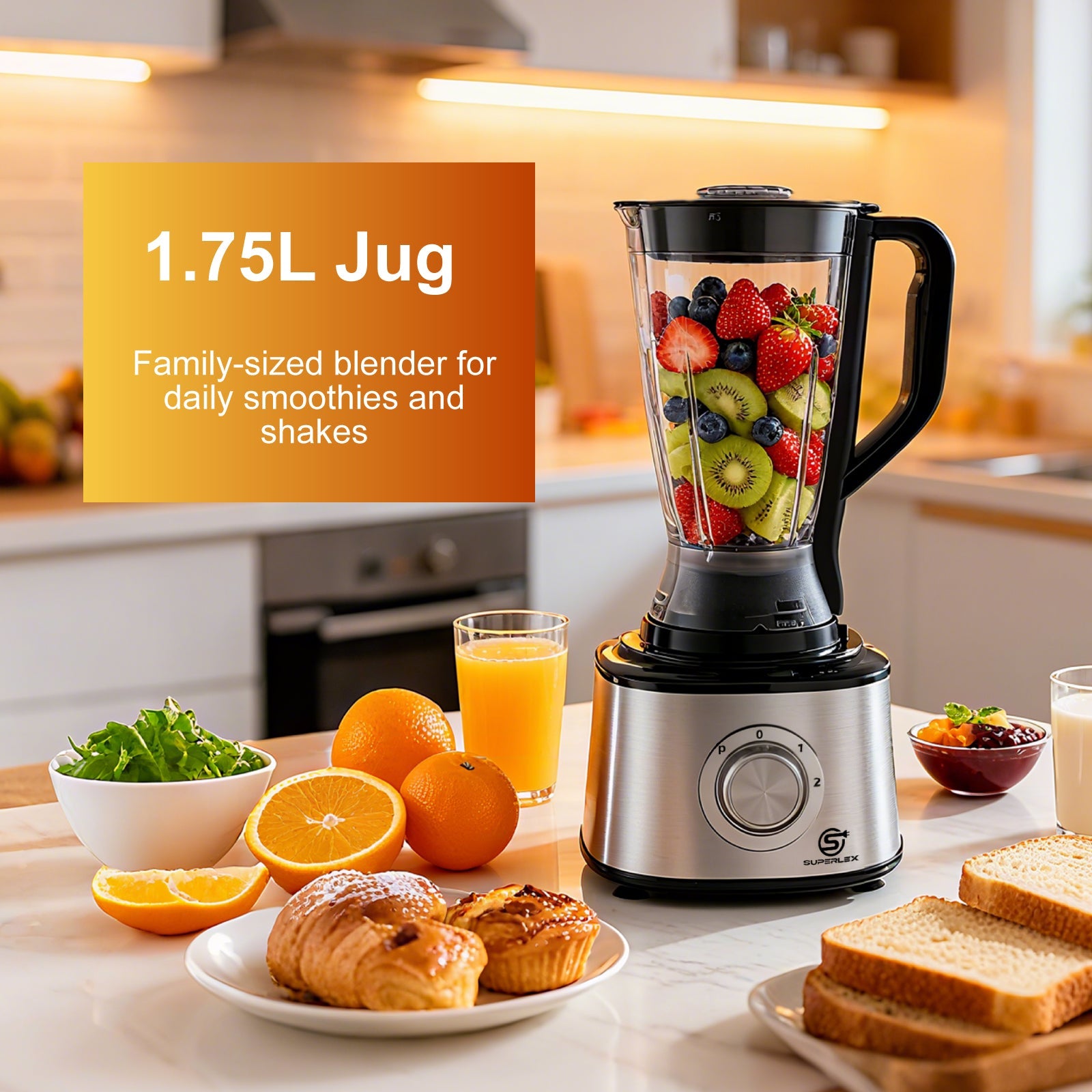 Compact Stainless Steel Food Processor with 1.75L Jar & Multi-Function Blades