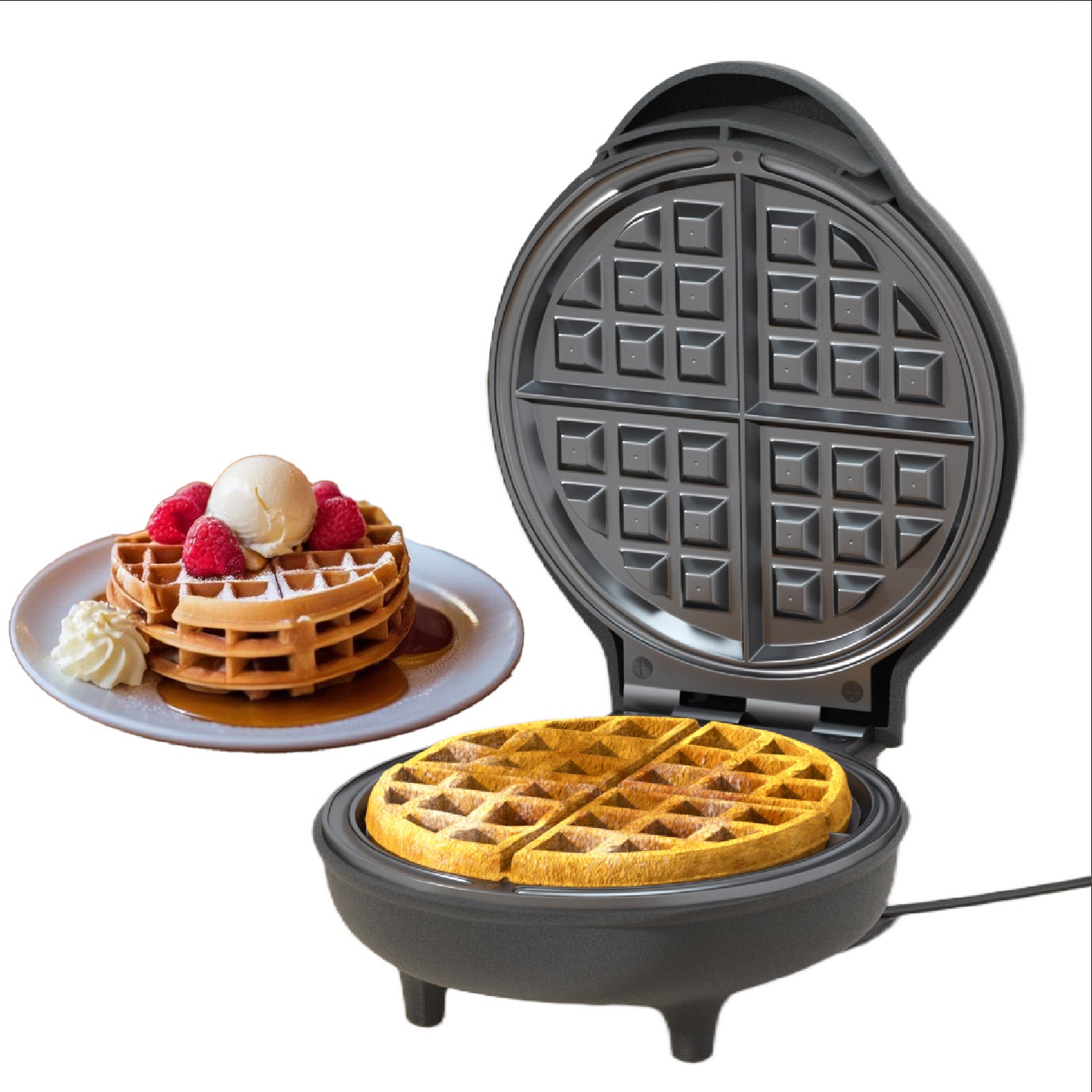 750W Belgium Waffle Maker – 4-Waffle Capacity with Auto Temperature Control