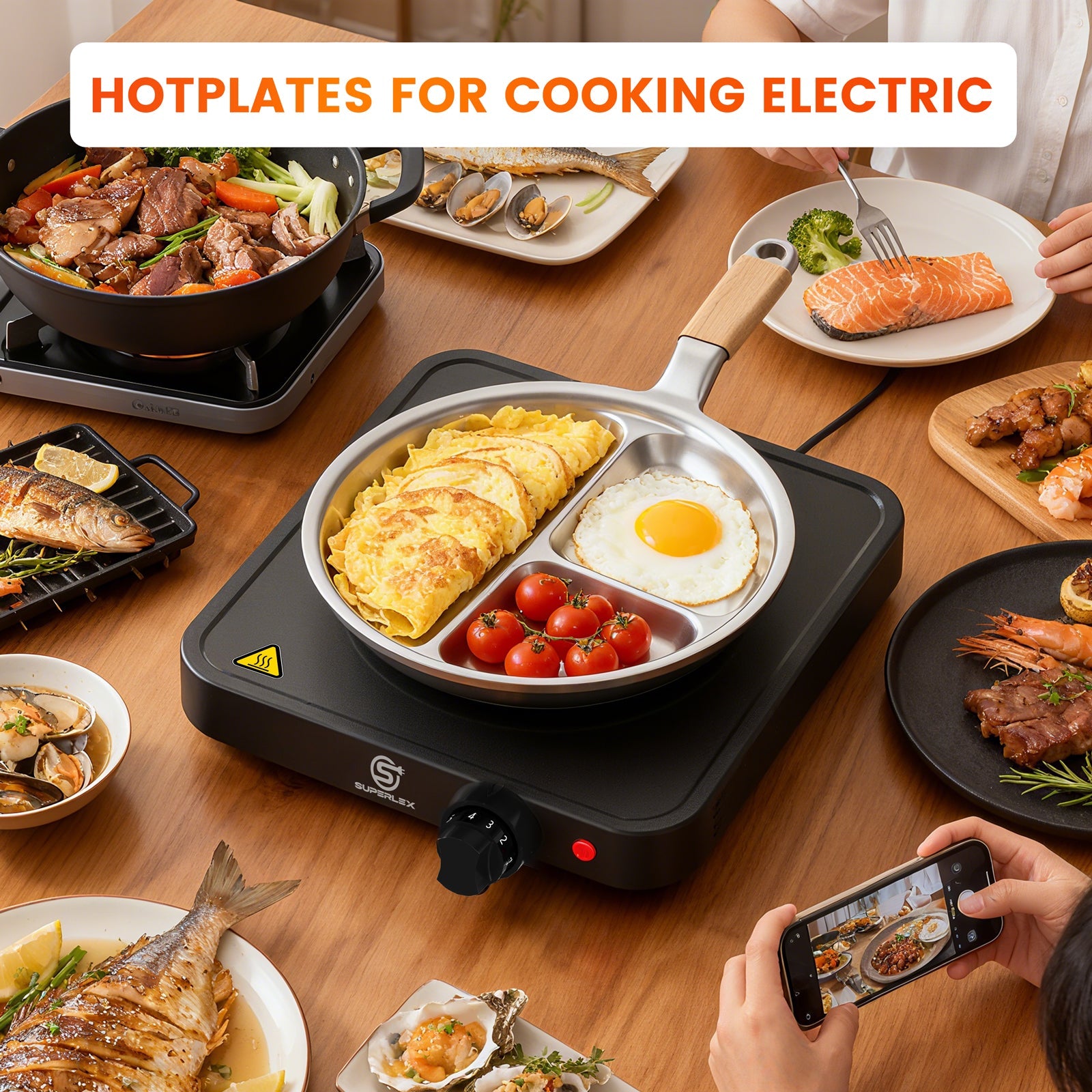 Single Hot Plate 1500W with Adjustable Thermostat & Compact Portable Design