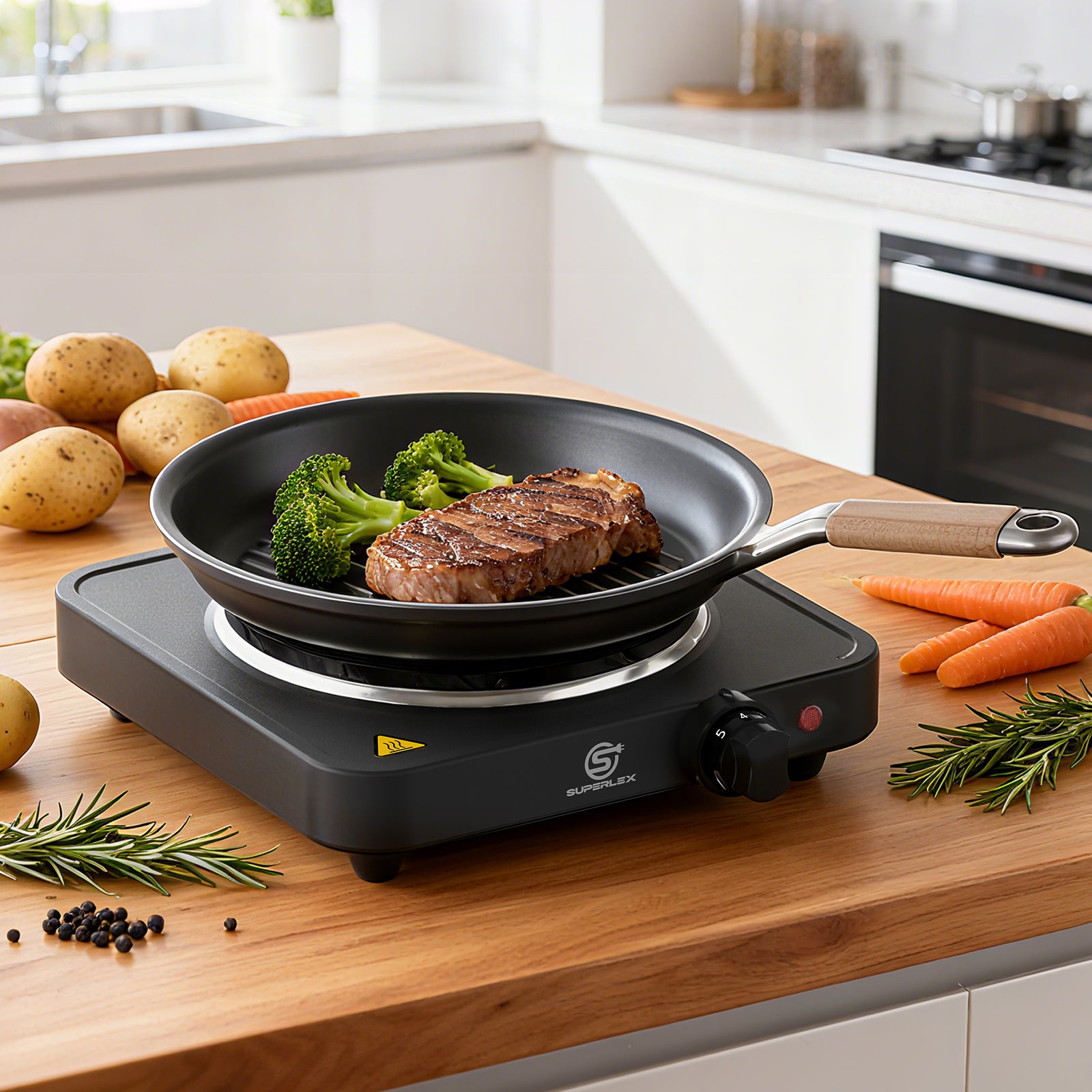 Single Hot Plate 1500W with Adjustable Thermostat & Compact Portable Design