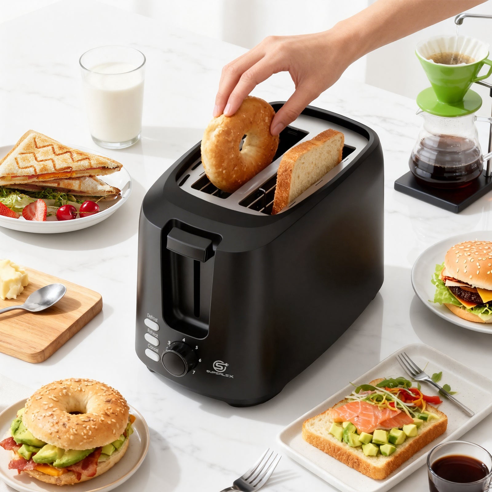 750W 2-Slice Toaster with Adjustable Browning & Auto Pop-Up